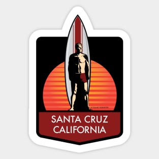 Santa Cruz California Surfer Statue Bill Lidderdale Sticker Sunset Red Sticker